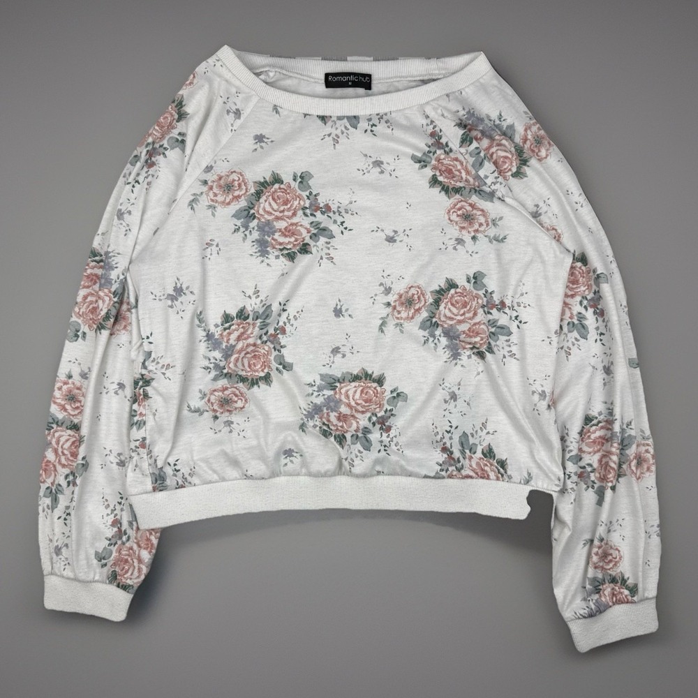 cottagecore floral cropped sweatshirt soft girl coquette top M